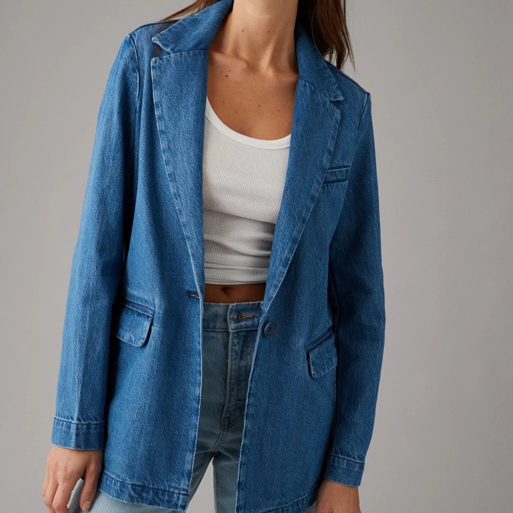 American Eagle Outfitters Blue Denim Blazer